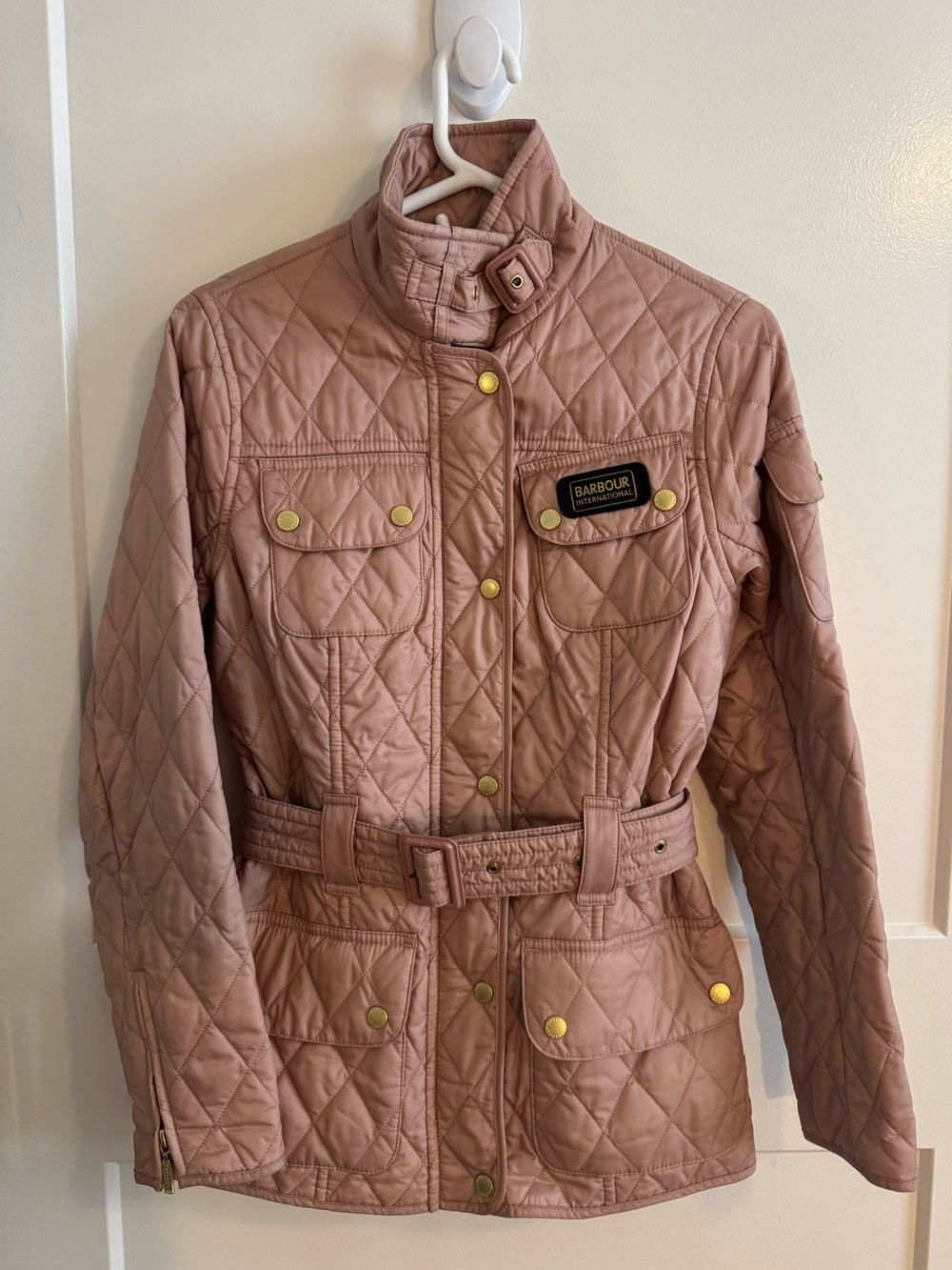 Barbour Quilted Belted Utility Jacket in Rose Taupe